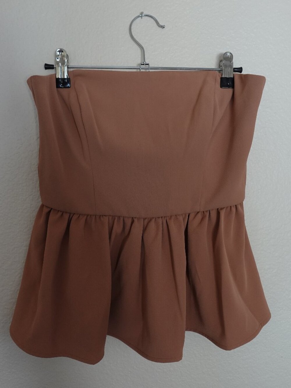 French Connection Strapless Peplum Top | Tan | NWT | Size 2